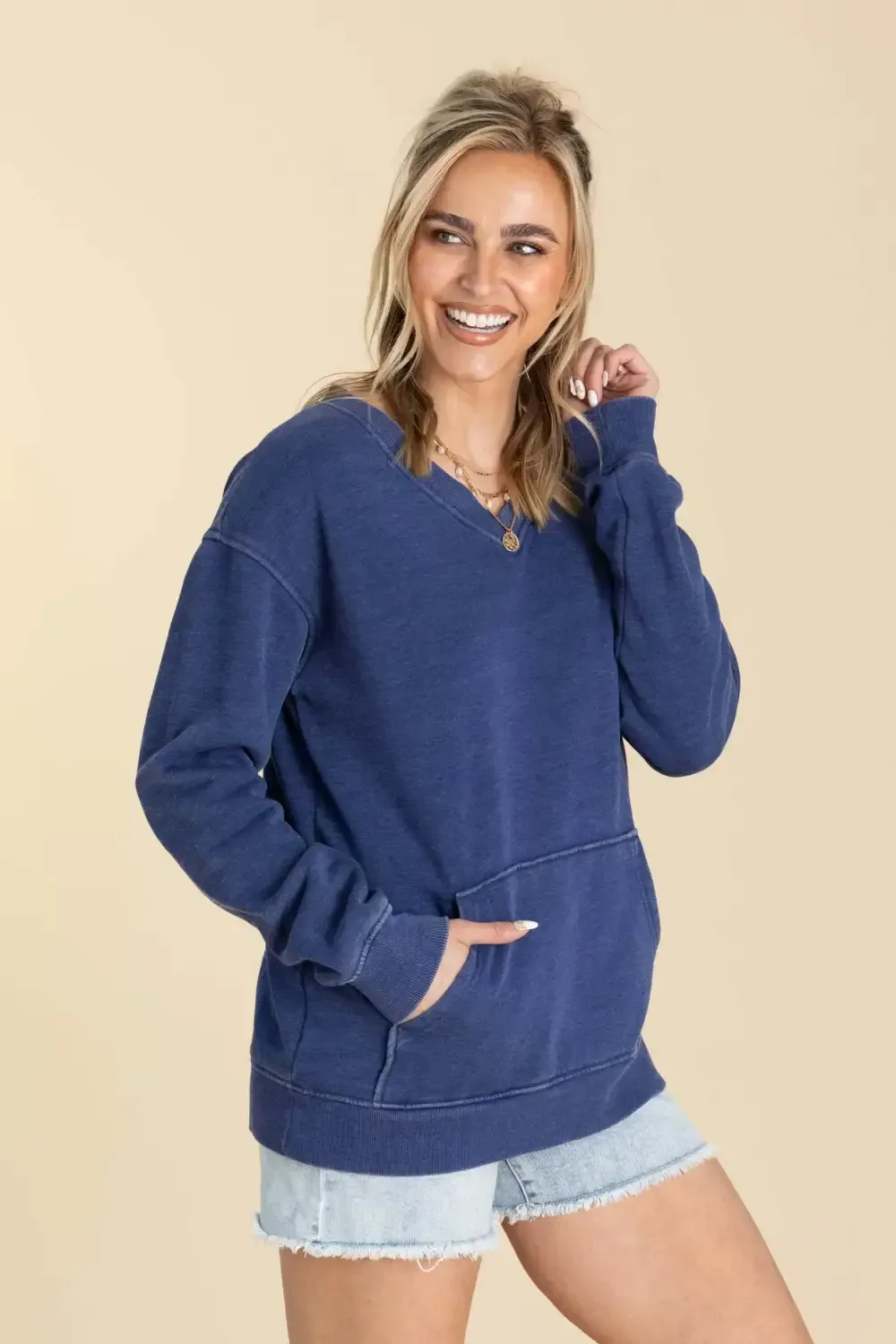 🔥Your Favorite Is Back! Pigment Dyed Cozy Campfire V-Neck Sweatshirt