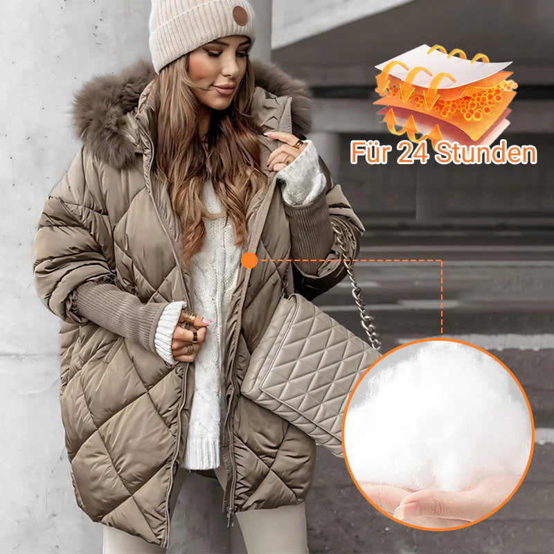 Women's midi parka with knitted sleeves