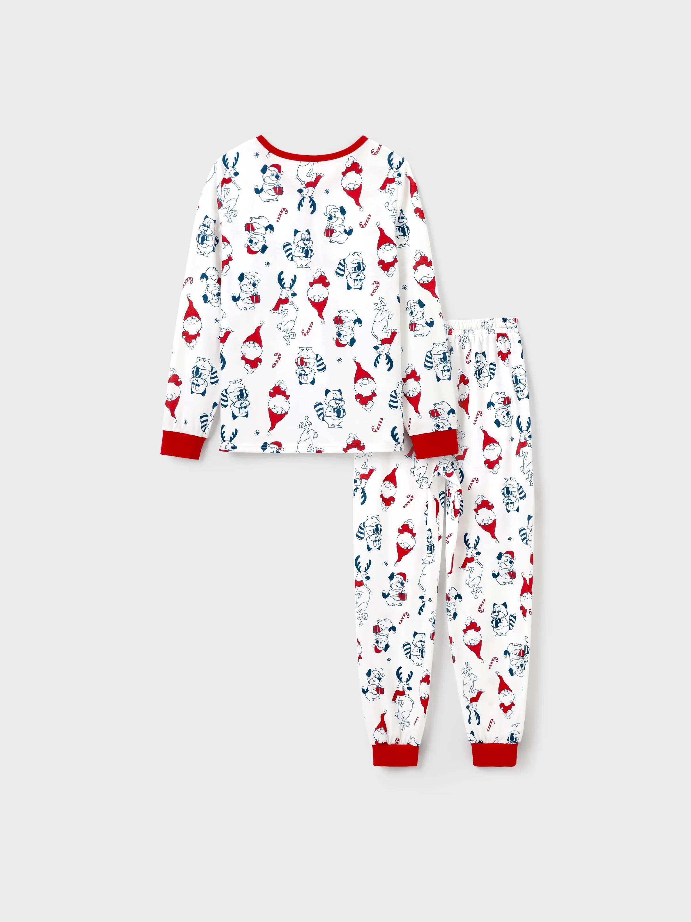 Christmas Matching Family Pajamas Set Santa Claus and Dogs Print PJS with Christmas Socks White