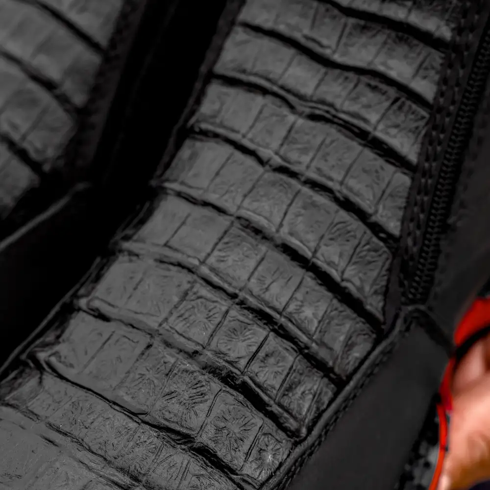 Black Caiman Belly Leather Botin With 3D Lightweight Soles - Square Toe