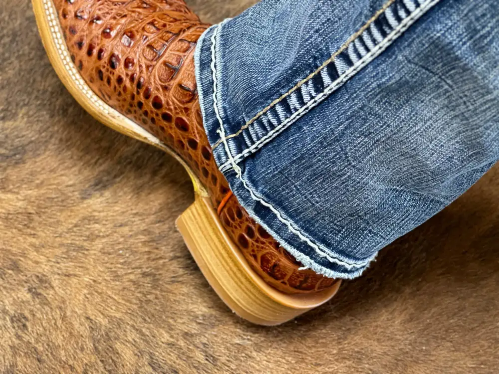 Men’s Cognac Crocodile Leather Boots White Orange Shaft