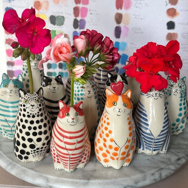 Hand-Painted Cat Vase Collection