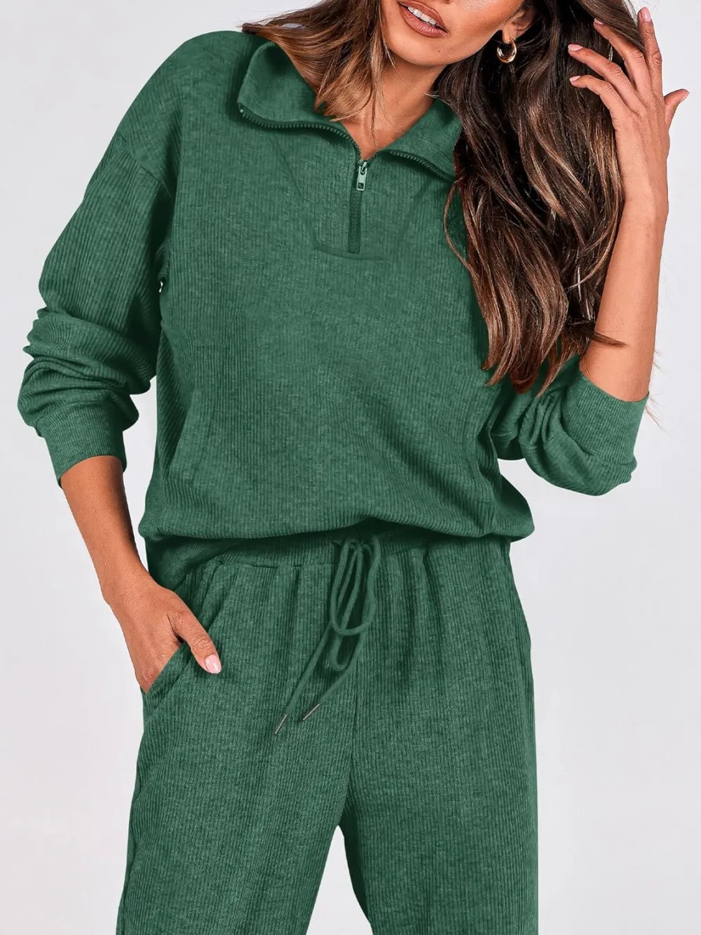 Women's Long Sleeve Half Zip Sweatshirt Sweatpants Lounge Set Sweatsuits with Pockets