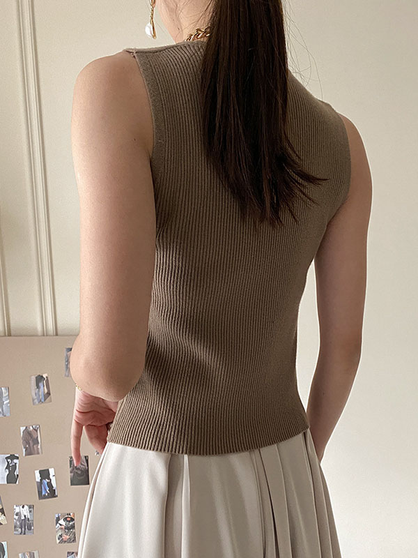 Asymmetric Solid Color Sleeveless V-Neck Vest Top