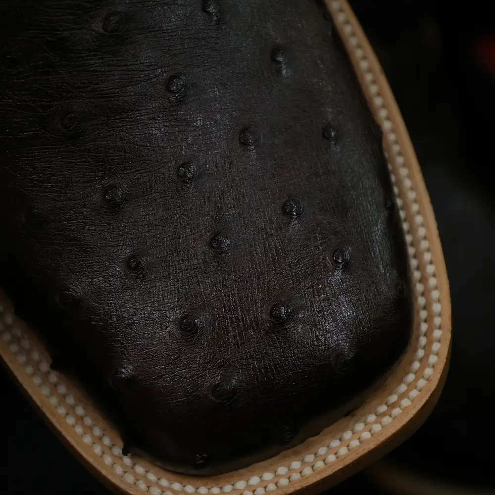 Men’s Chocolate Brown Genuine Ostrich Boots — Square Toe