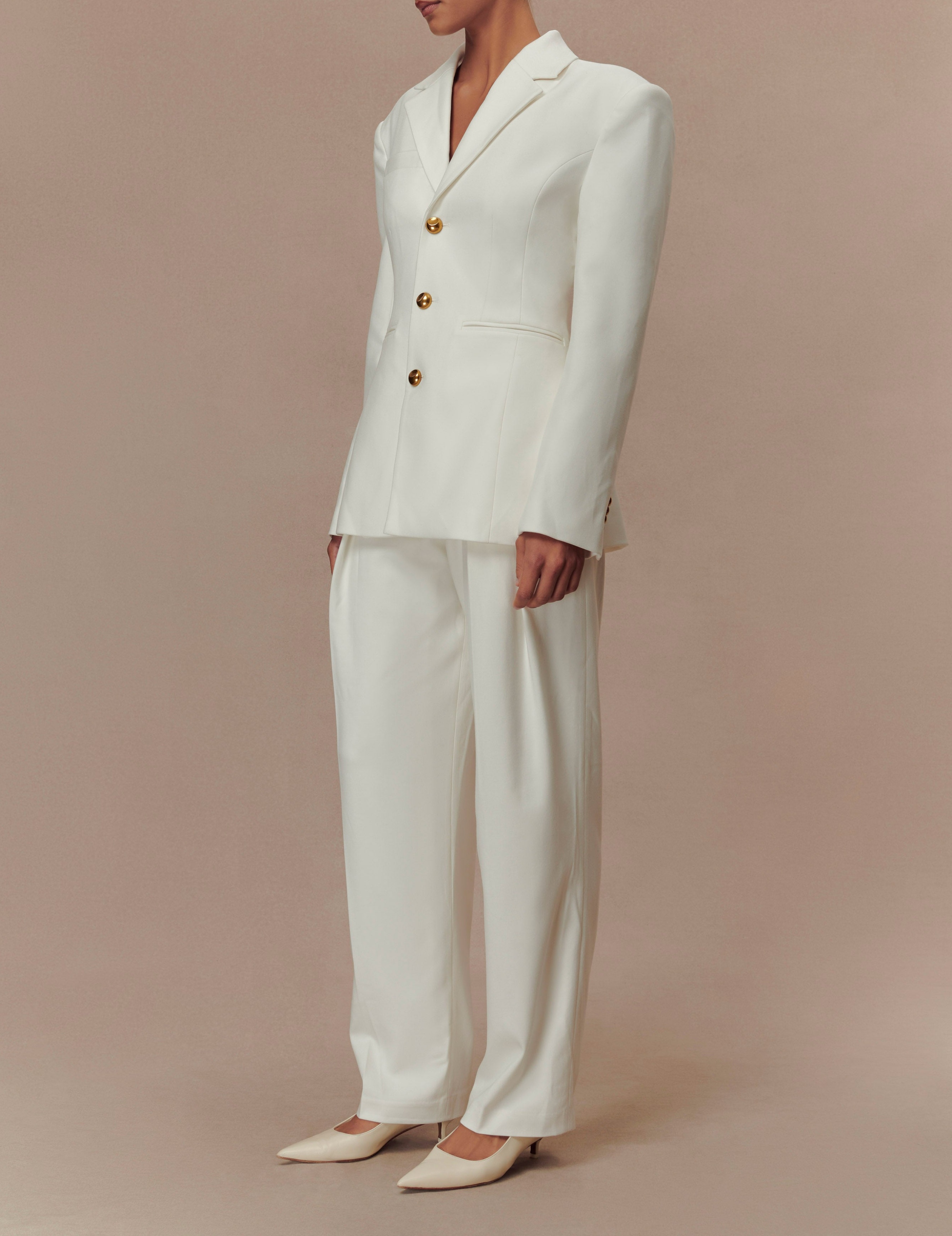 Ivory Pleated High Waisted Pants