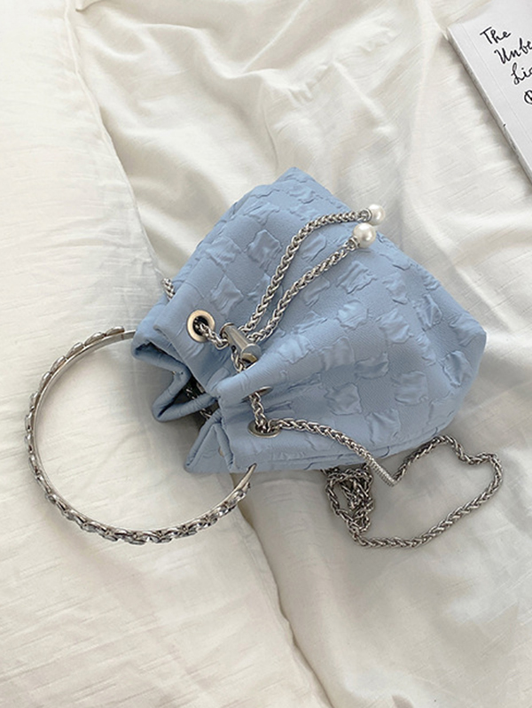 Urban Solid Color Checkered Chain Bucket Messenger Bags