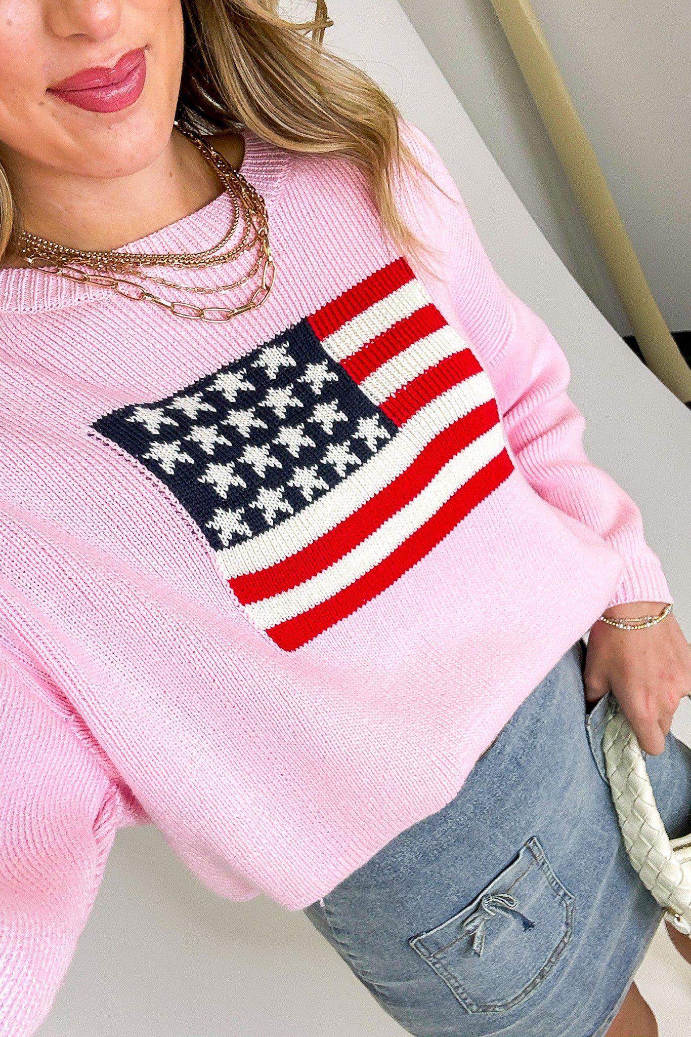 Cotton Candy Liberty American Flag Knit Sweater