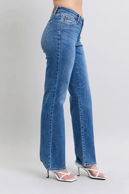 Blue Full Size High Waist V-Front Vintage Wash Straight Jeans Plus Size