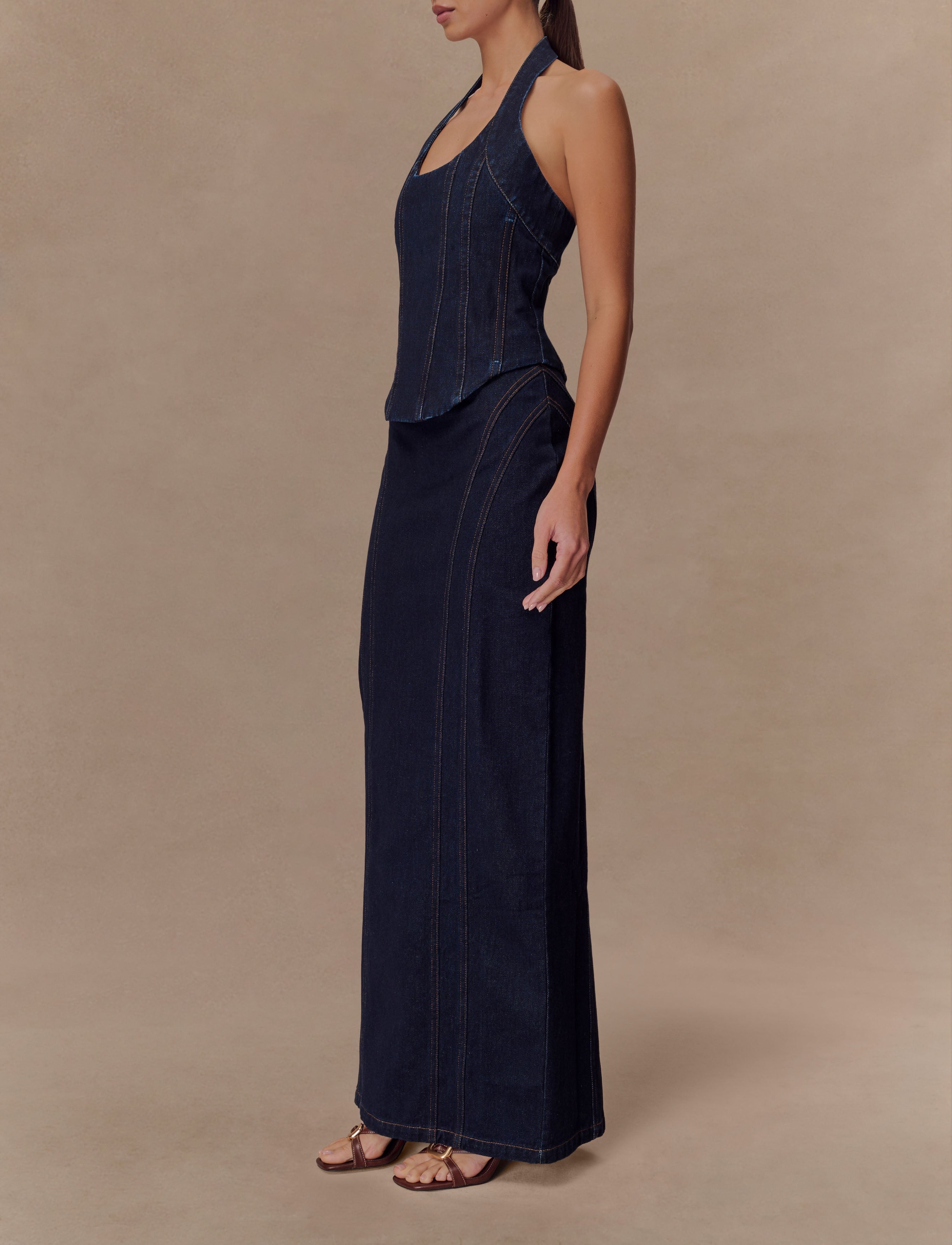 Blue Denim Maxi Skirt