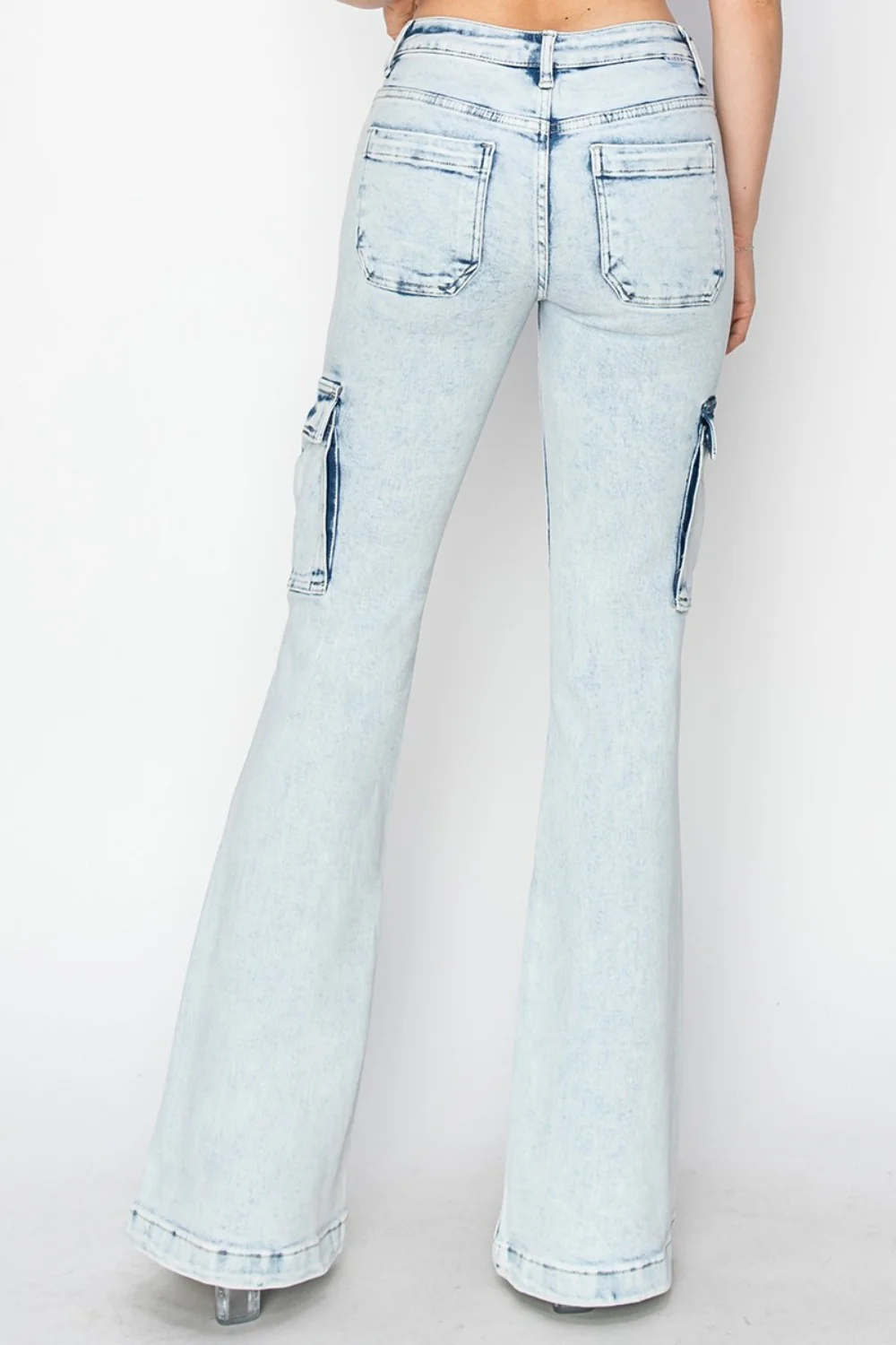 Full Size High Rise Cargo Flare Jeans