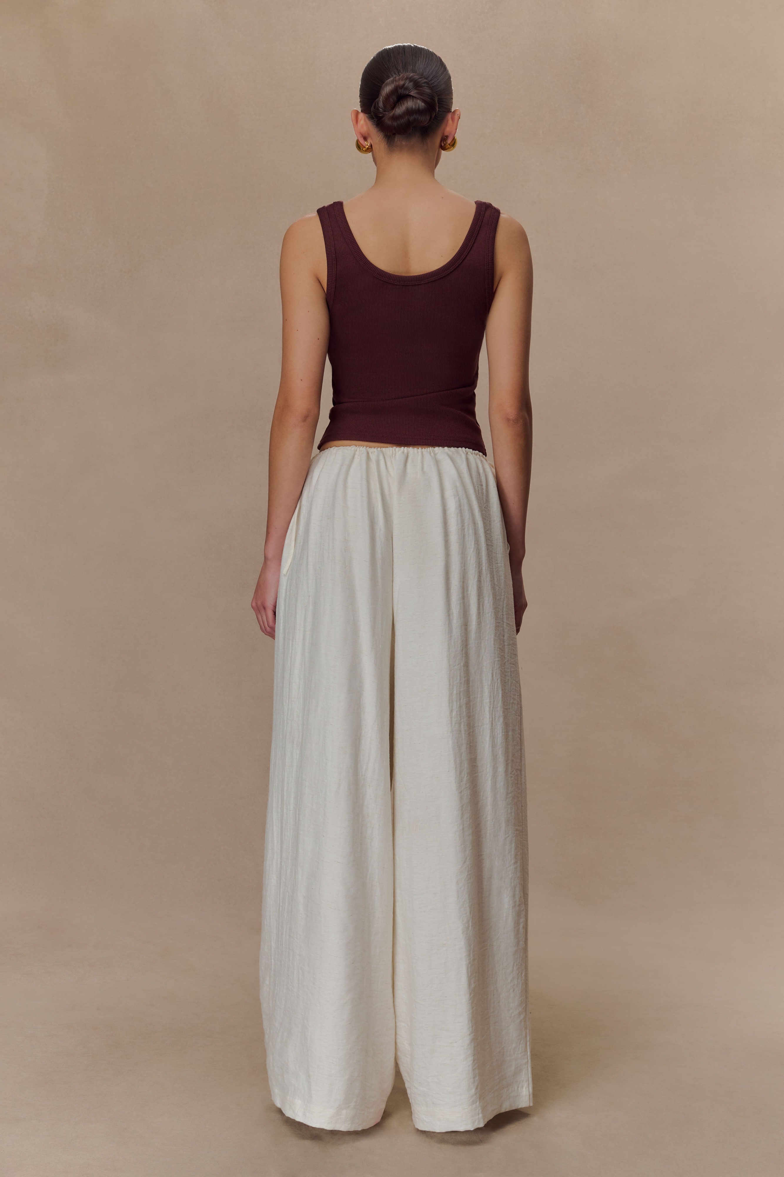 White Drawstring Straight Leg Pants