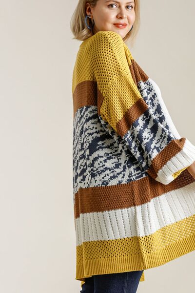 Elegant Color Block Open Front Longline Cardigan