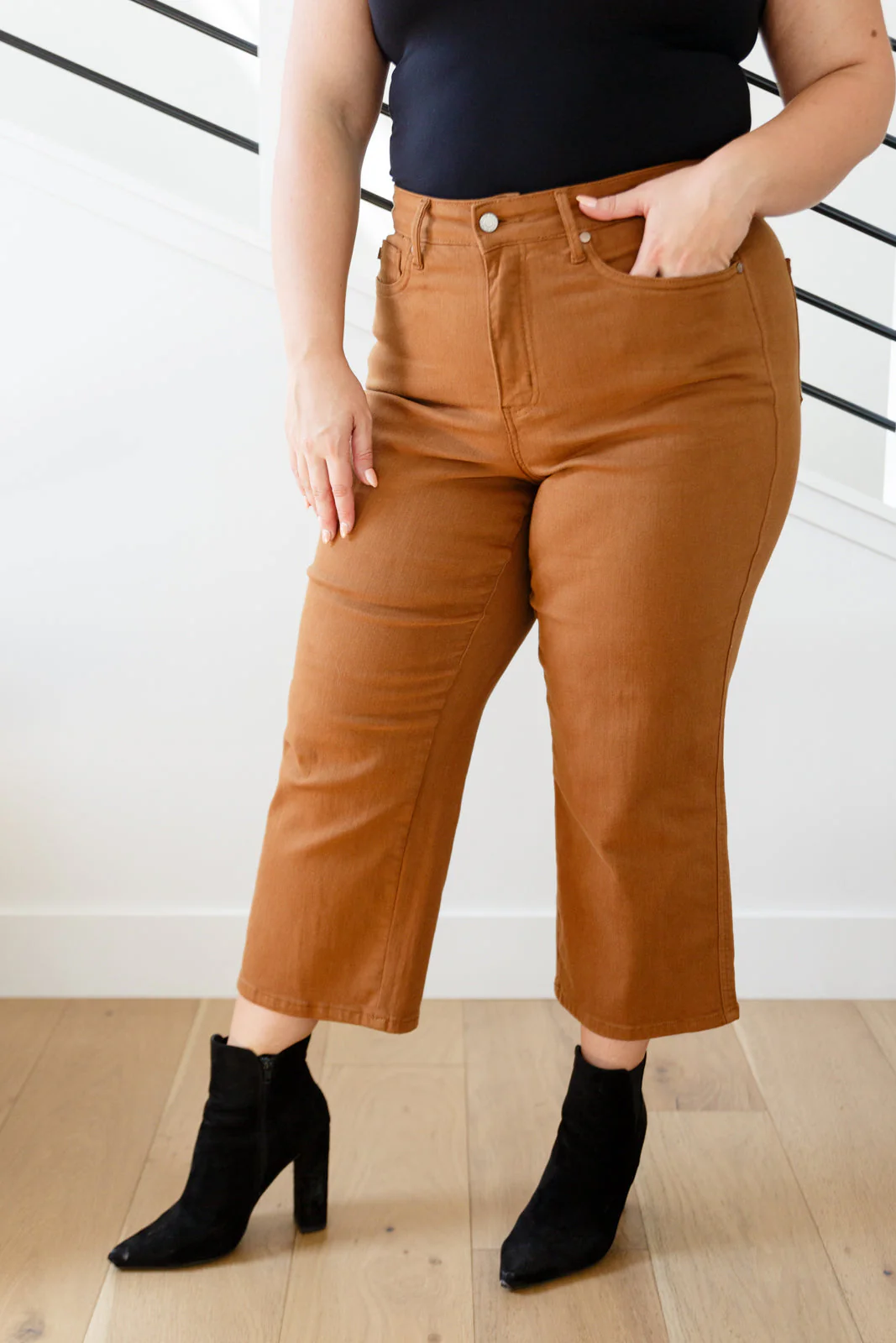 Blue Briar High Rise Control Top Wide Leg Crop Jeans in Camel