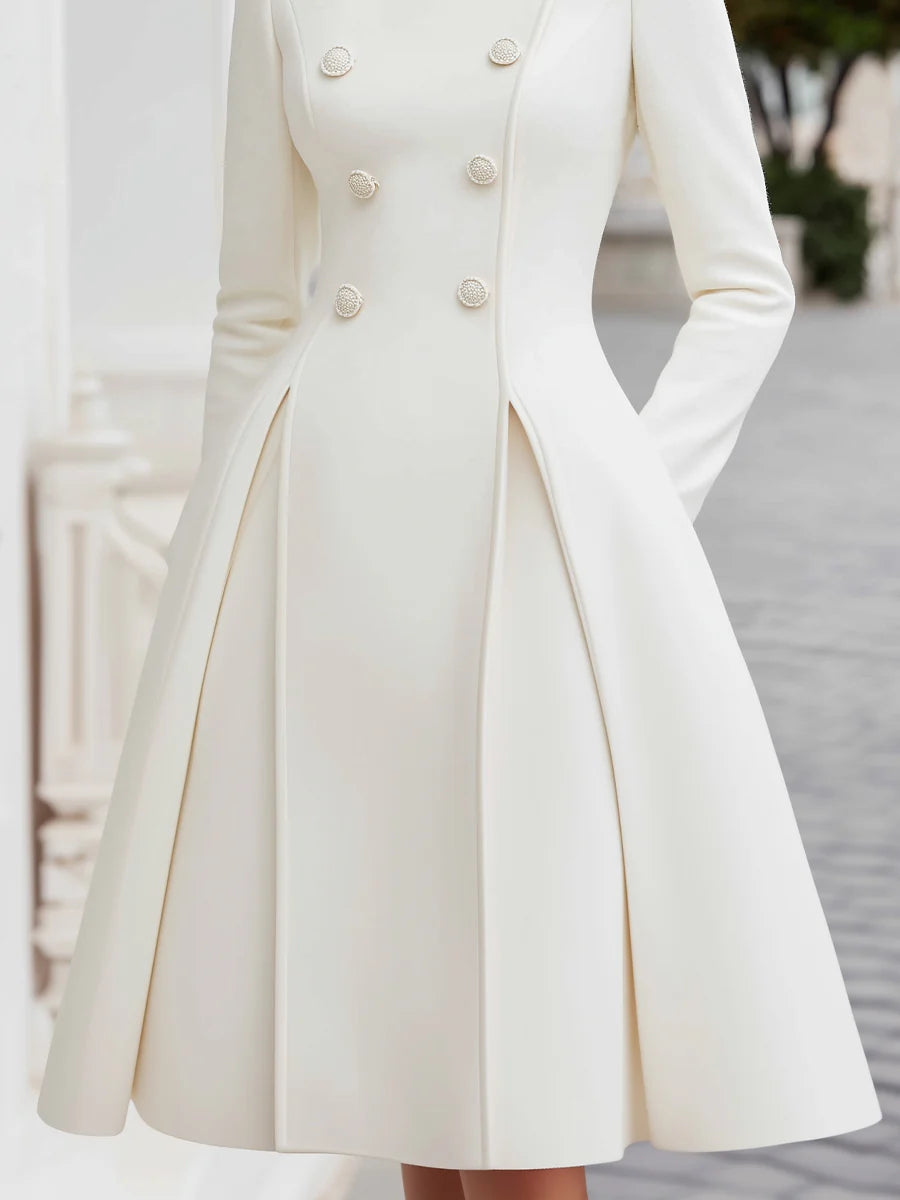 Elegant Double-Breasted Flared A-Line Coat Dress