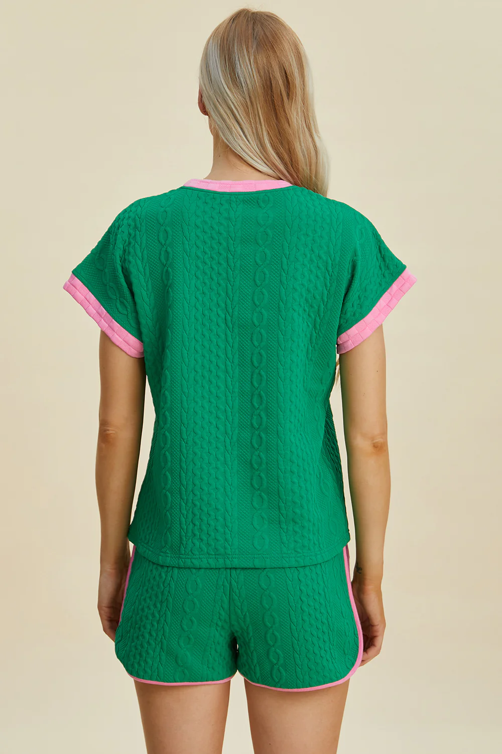 Full Size Texture Contrast T-Shirt and Shorts Set