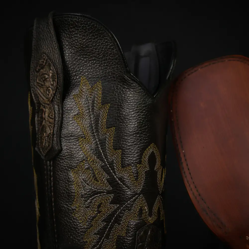 Bronze Hand-Tooled Leather Boots — Square Toe