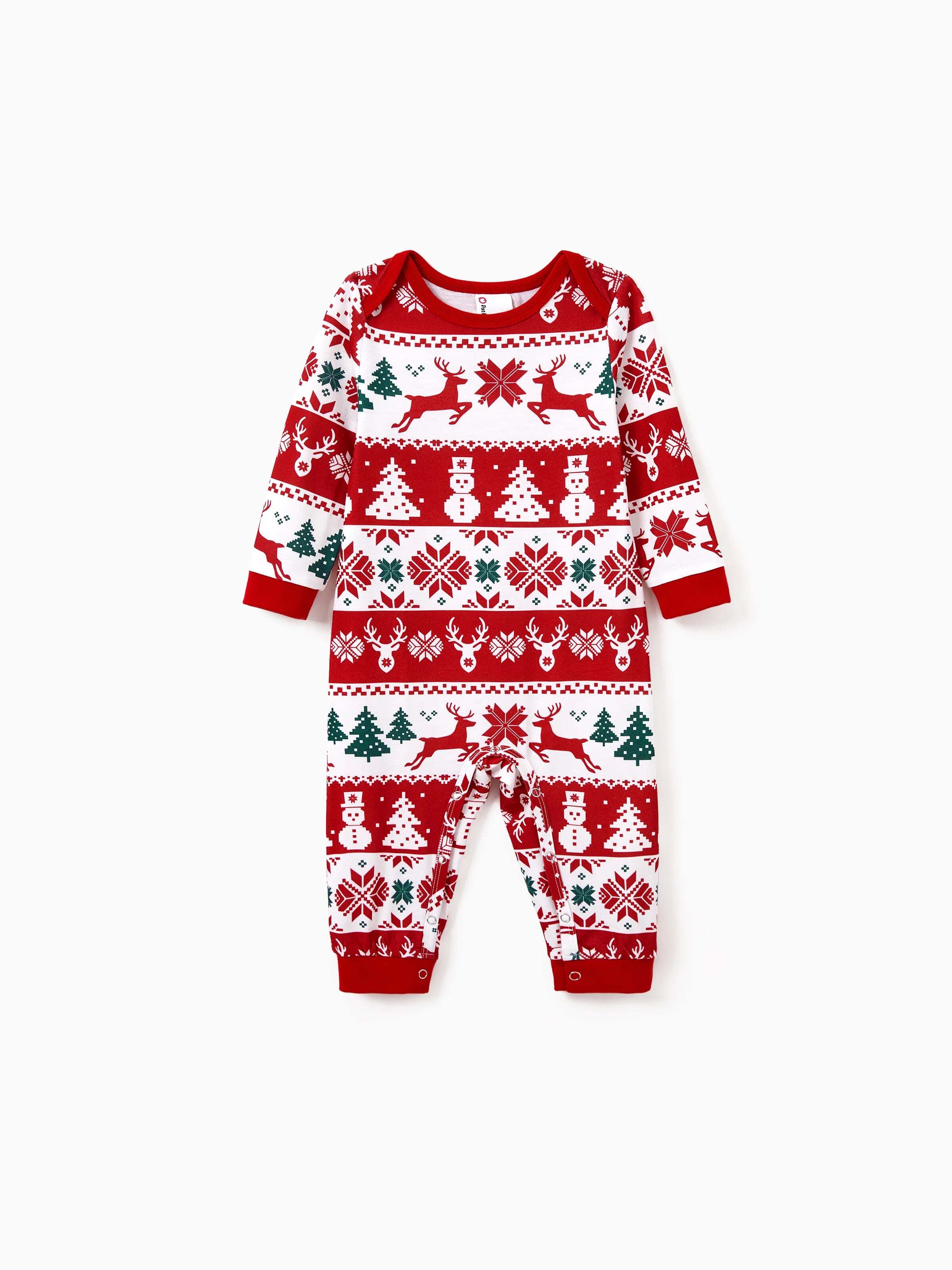 Christmas Matching Family Pajamas Set Reindeer and Snowman Print Red Long-sleeve PJS with Christmas Socks Red