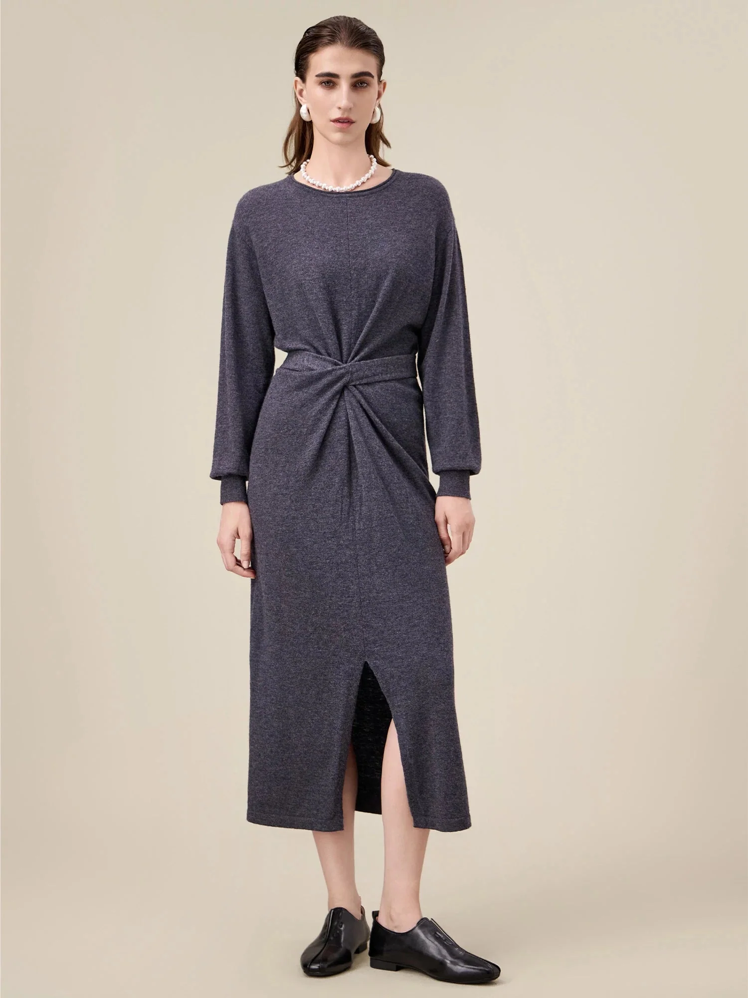 100% Wool Round Neck Knitted Dress