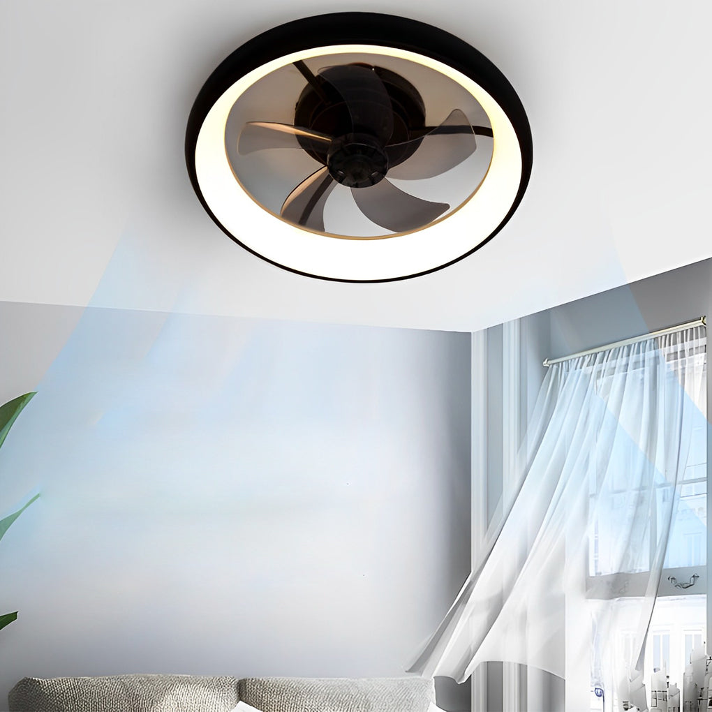 Round Stepless Dimming LED Black Minimalist Bladeless Ceiling Fans