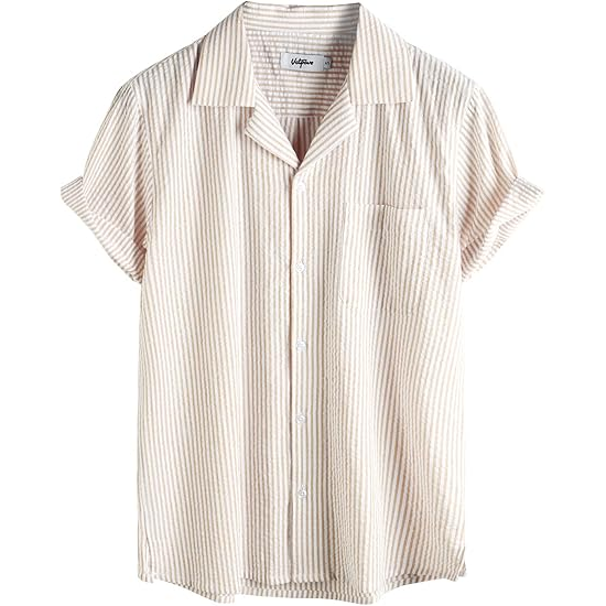 Men‘s Striped Summer Shirt Casual Button Down Short Sleeve Beach Shirts