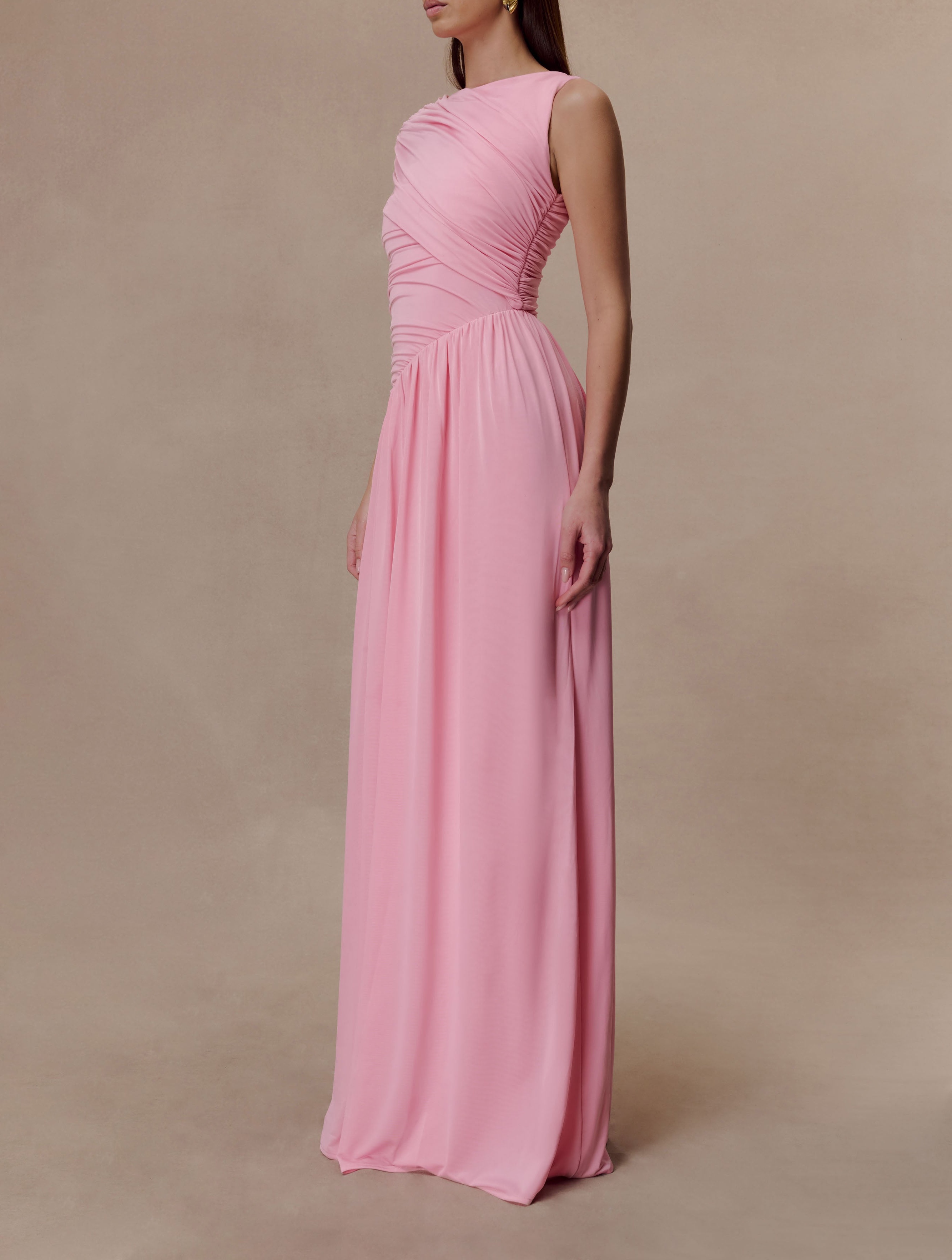 Pink Slinky Asymmetric Maxi Dress