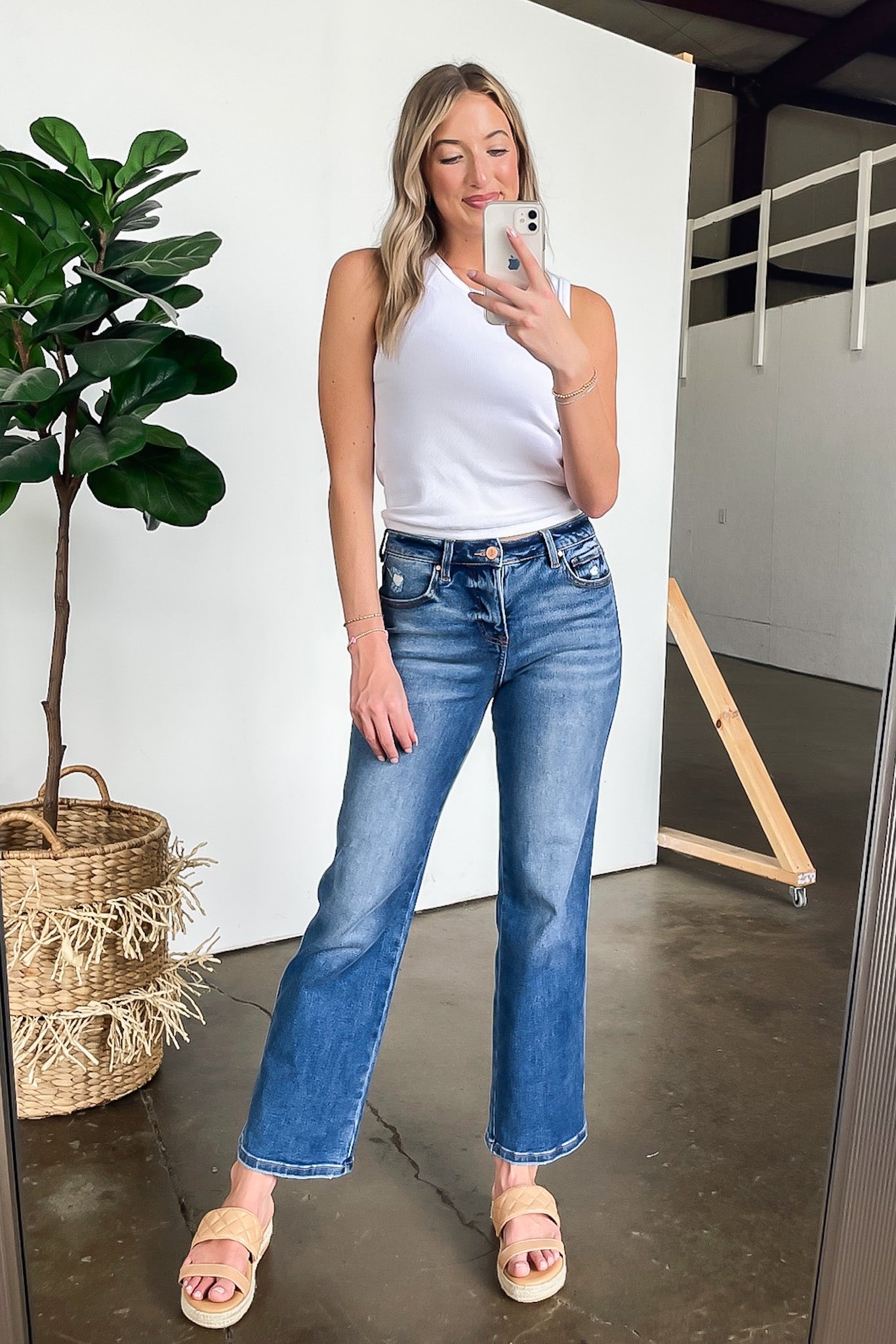 High Rise Ankle Straight Jeans