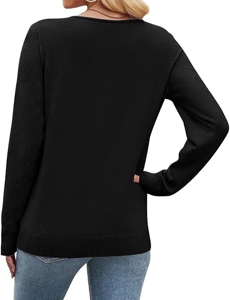 V-Neck Knit Sweater for Women - Apricot Basic Fitted Minimalist Crochet Details Breathable Lightweight Pullover Top