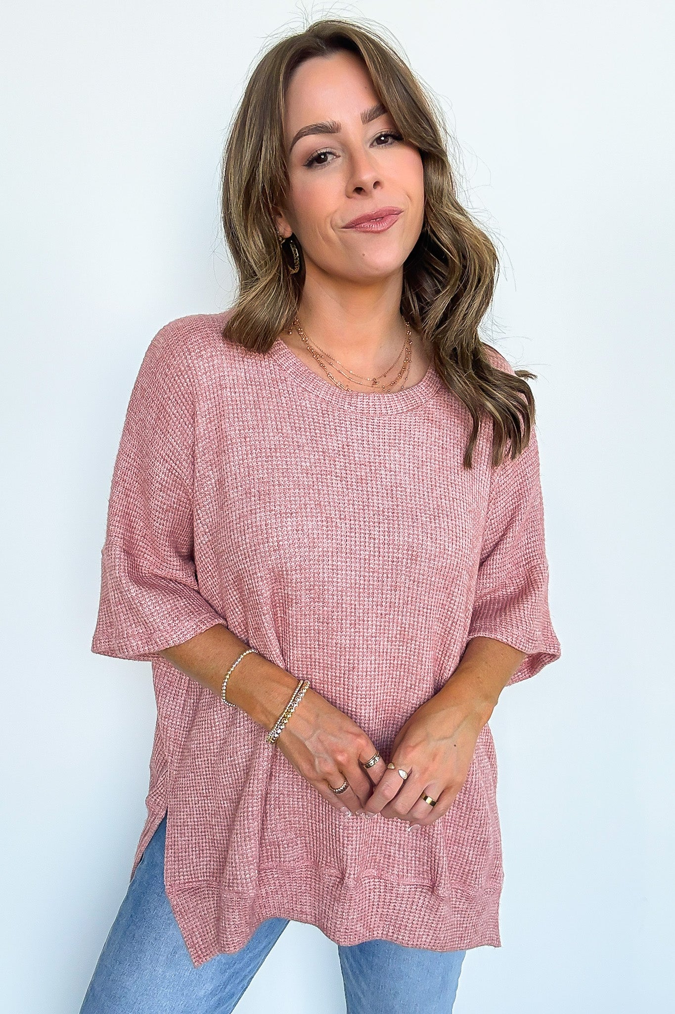 Waffle Knit Oversized Top