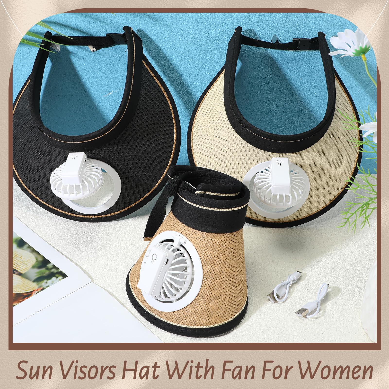Women Sun Visors Hat with Fan