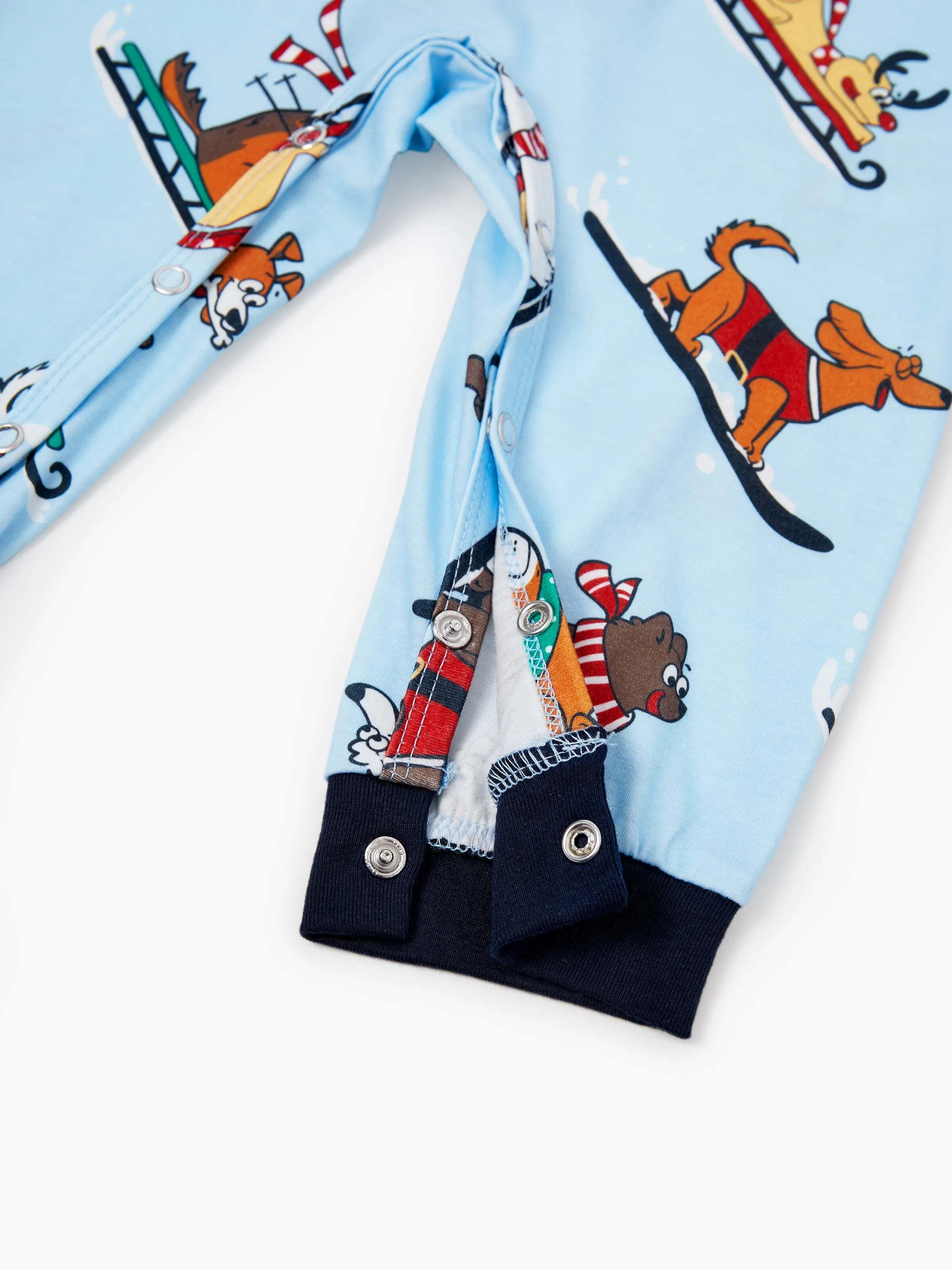 Christmas Matching Family Pajamas Set Sled Dogs Print PJS with Christmas Socks Blue