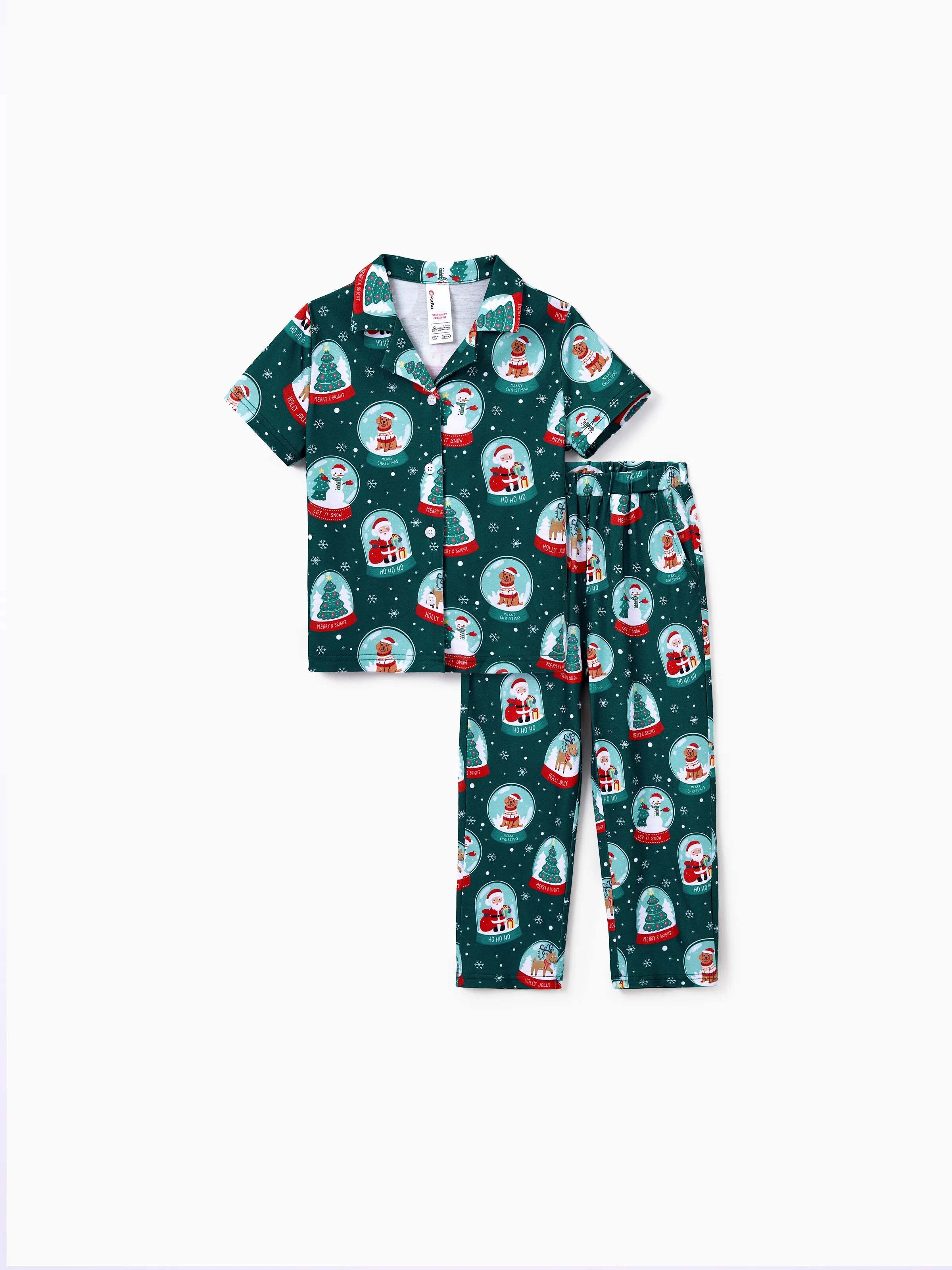 Christmas Matching Family Pajamas Set Santa Claus Christmas-themed Print PJS Turquoise
