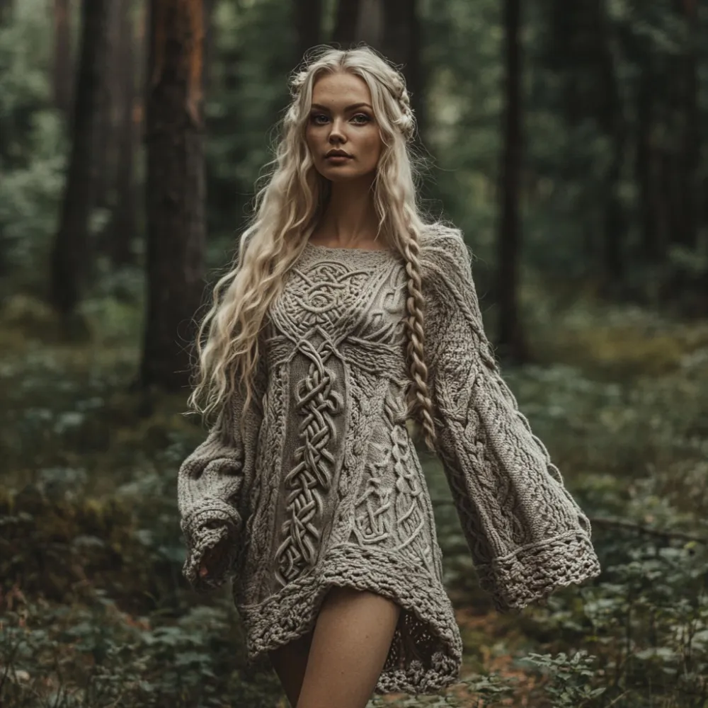 Women's Viking Celtic Knot Chunky Knit Sweater Dress