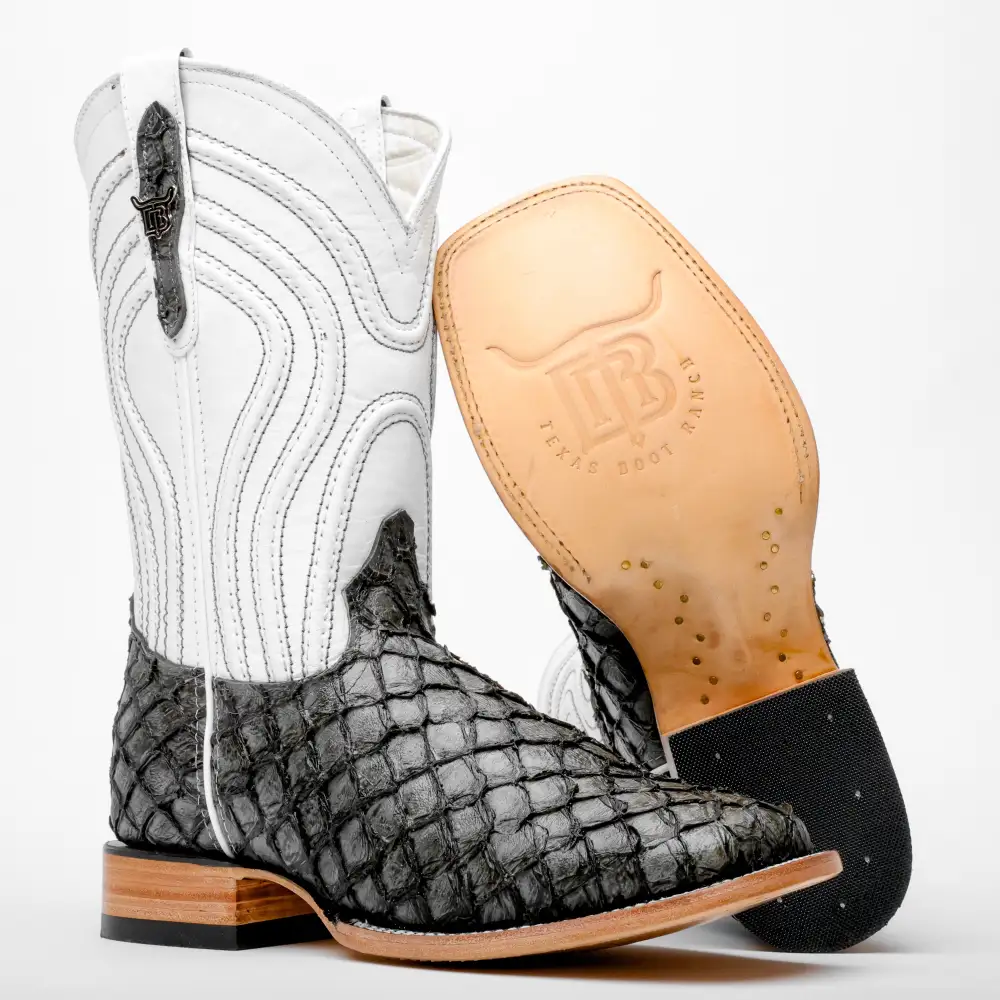 Grey Mini Pirarucu Leather Boots - Square Toe