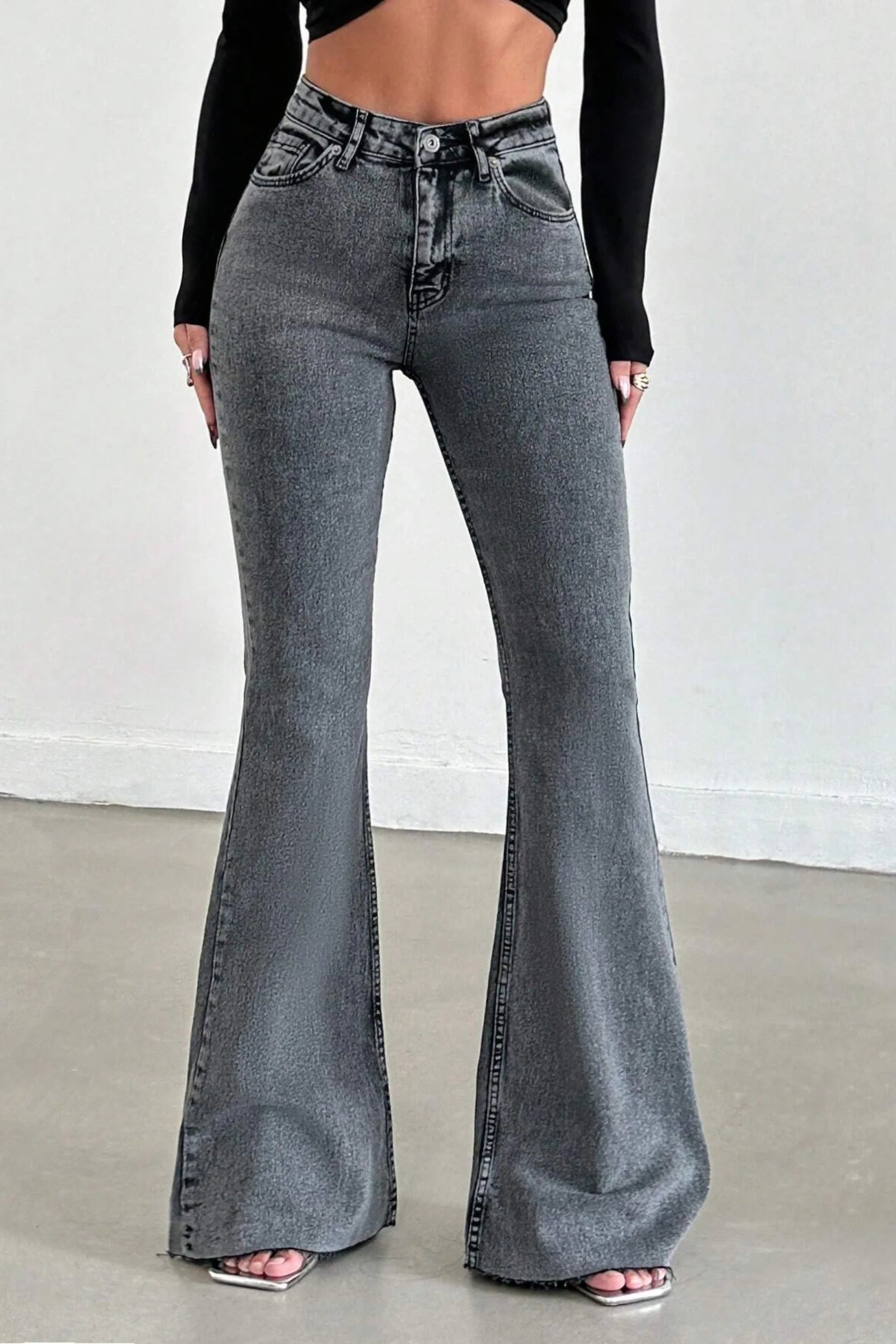 Neutral Grey Bootleg High Rise Jeans