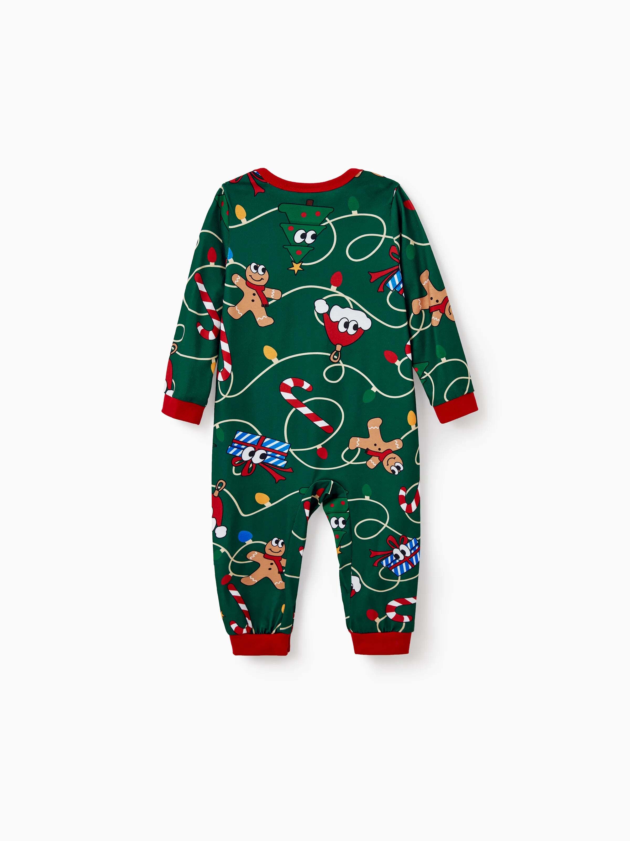Christmas Matching Family Pajamas Set Gingerbread and Christmas Tree Green and White PJS with Christmas Socks Dark Green