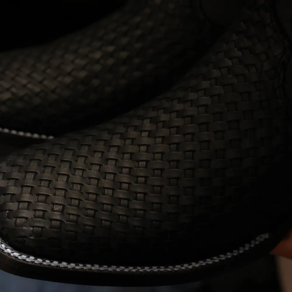 Black Basketweave Leather Boots — Square Toe