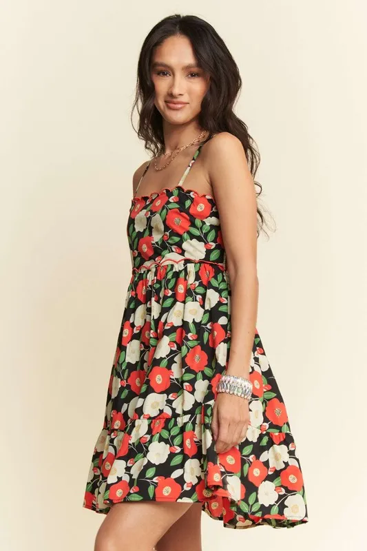 Floral Scalloped Cutout Back Mini Dress