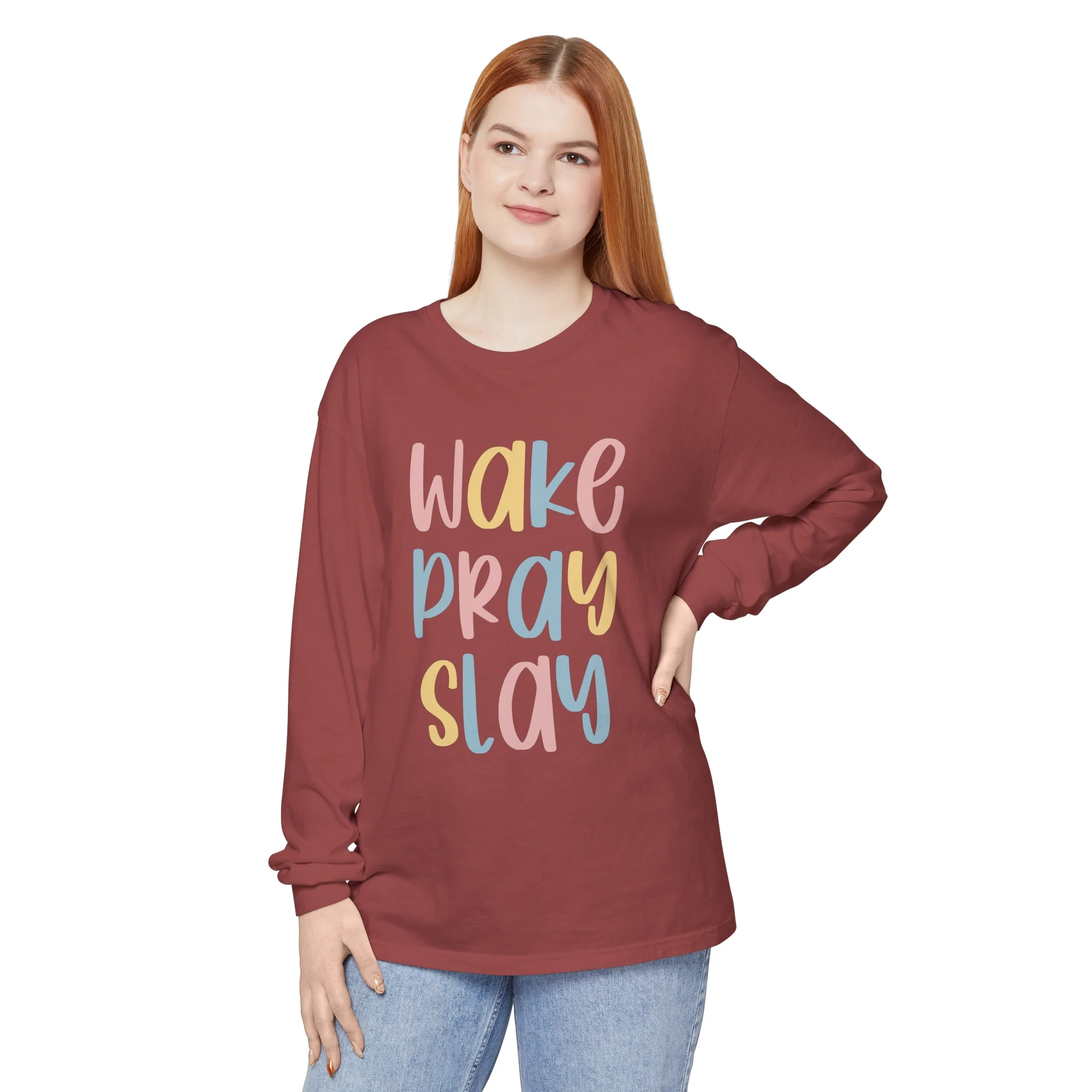 Wake Pray Slay Unisex Garment-dyed Long Sleeve T-Shirt
