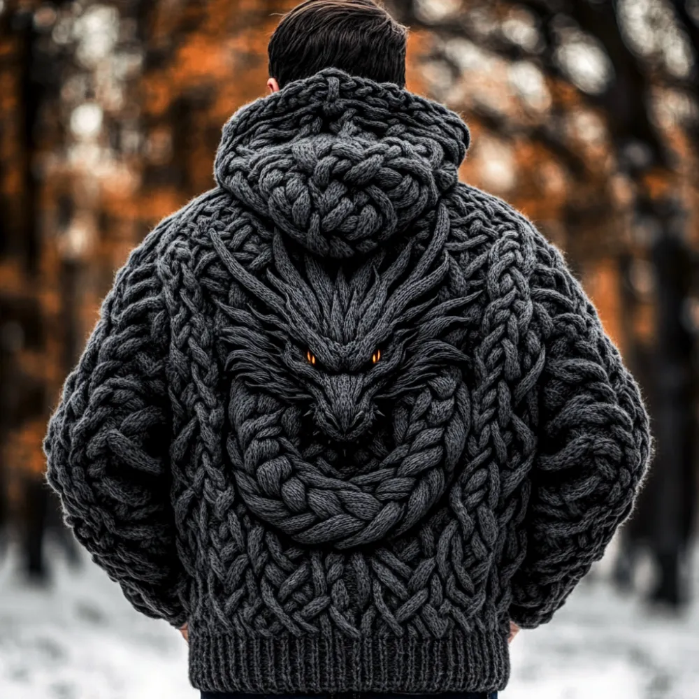 Men's Viking Dragon Style Celtic Thick Zip Hooded Sweater