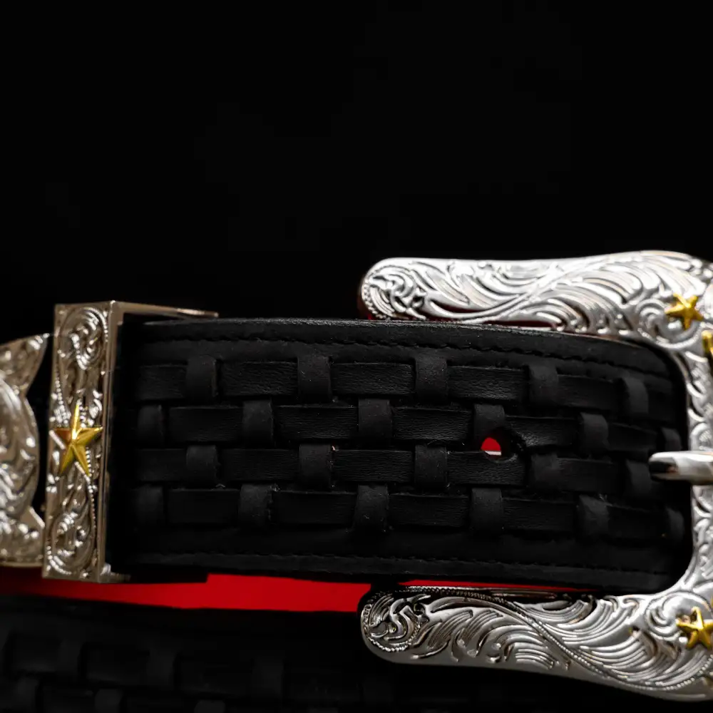 Black Basketweave Leather Belt