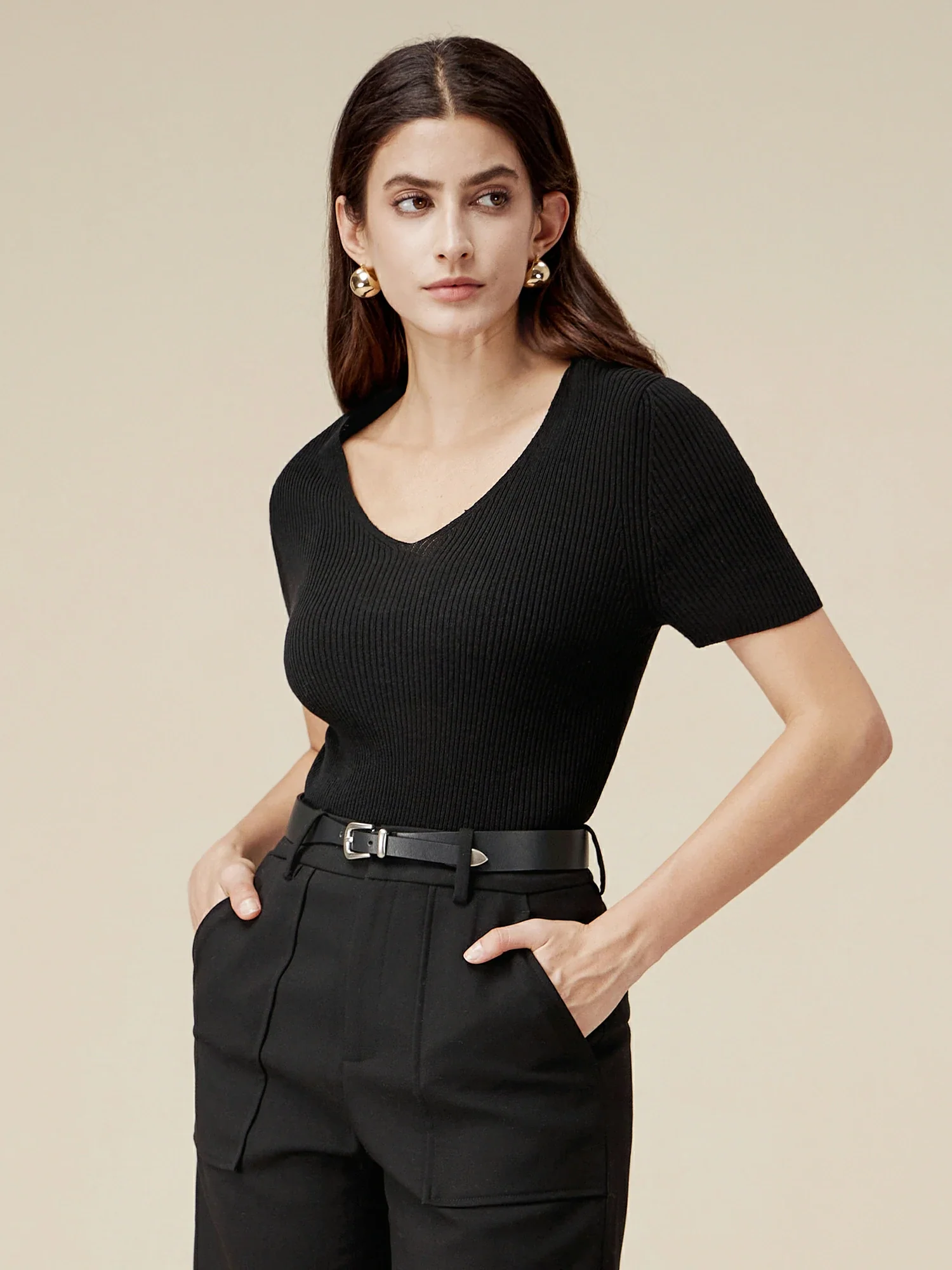 Linen & Lyocell Slim Fit Casual Basic Top