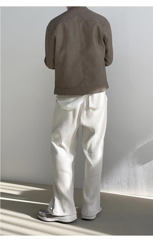 Loose solid color corduroy cuffed casual pants