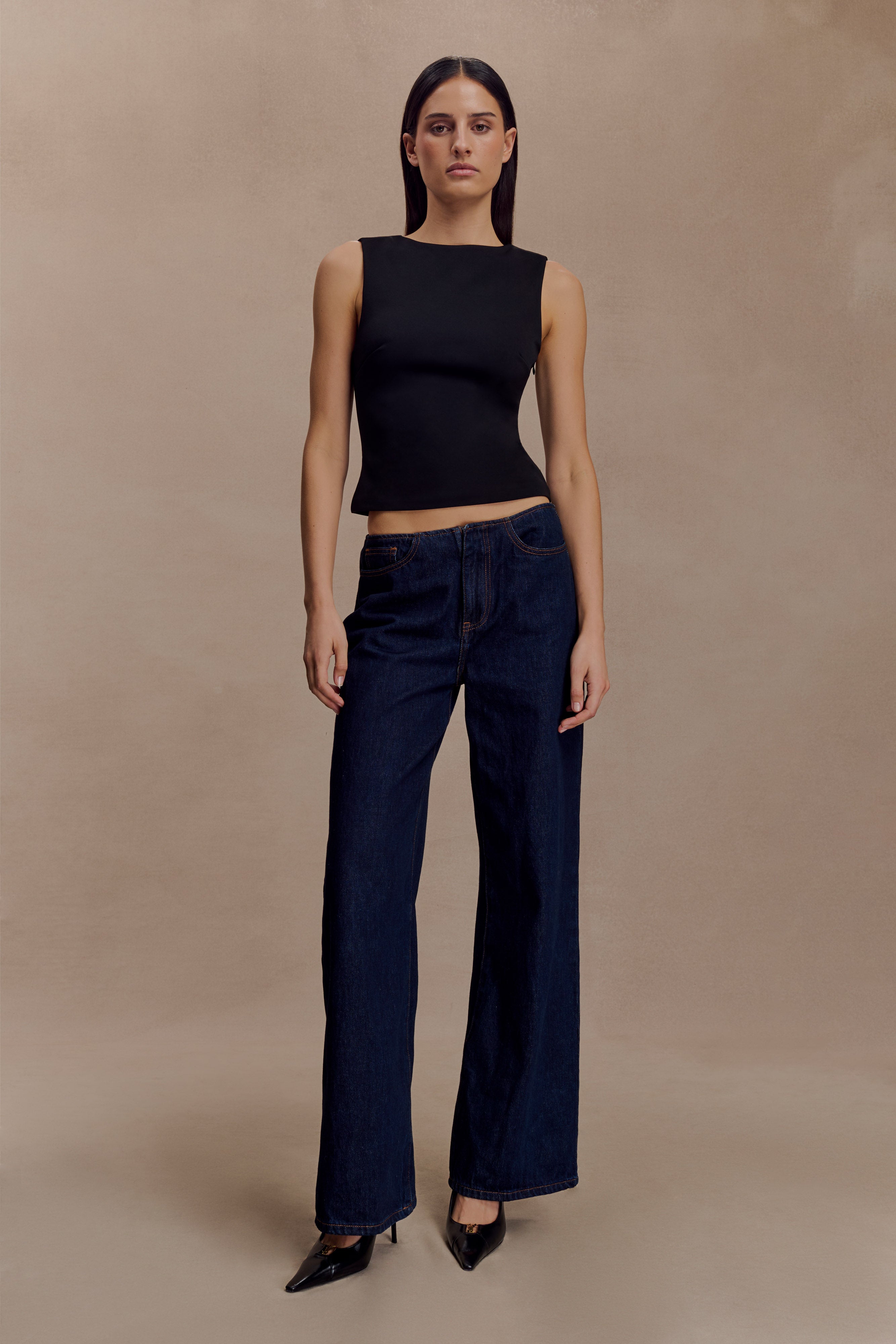 Black Open Back Scuba Crepe Top