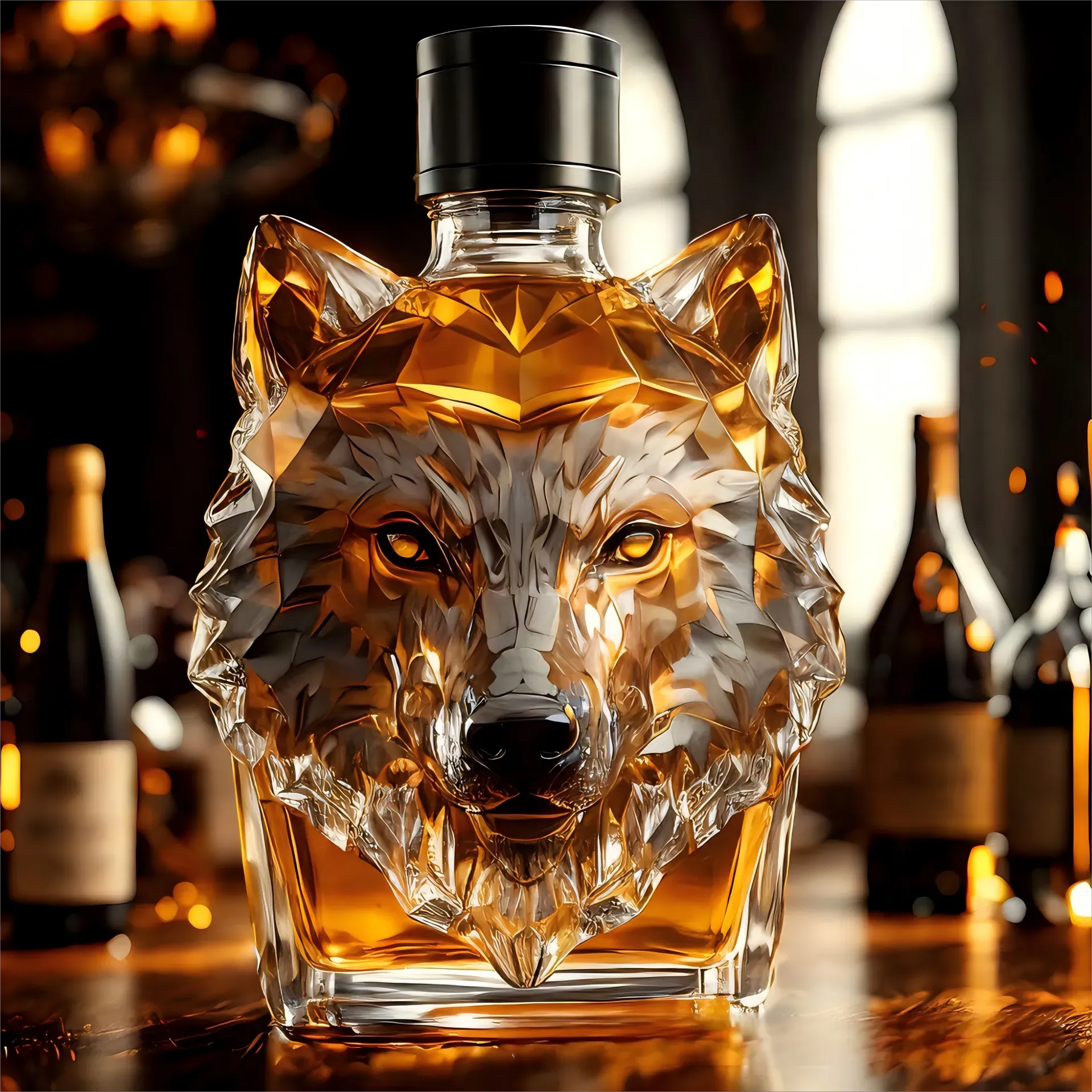 Limited Edition Howl's Haven: Wolf - Crested Whiskey Bottle