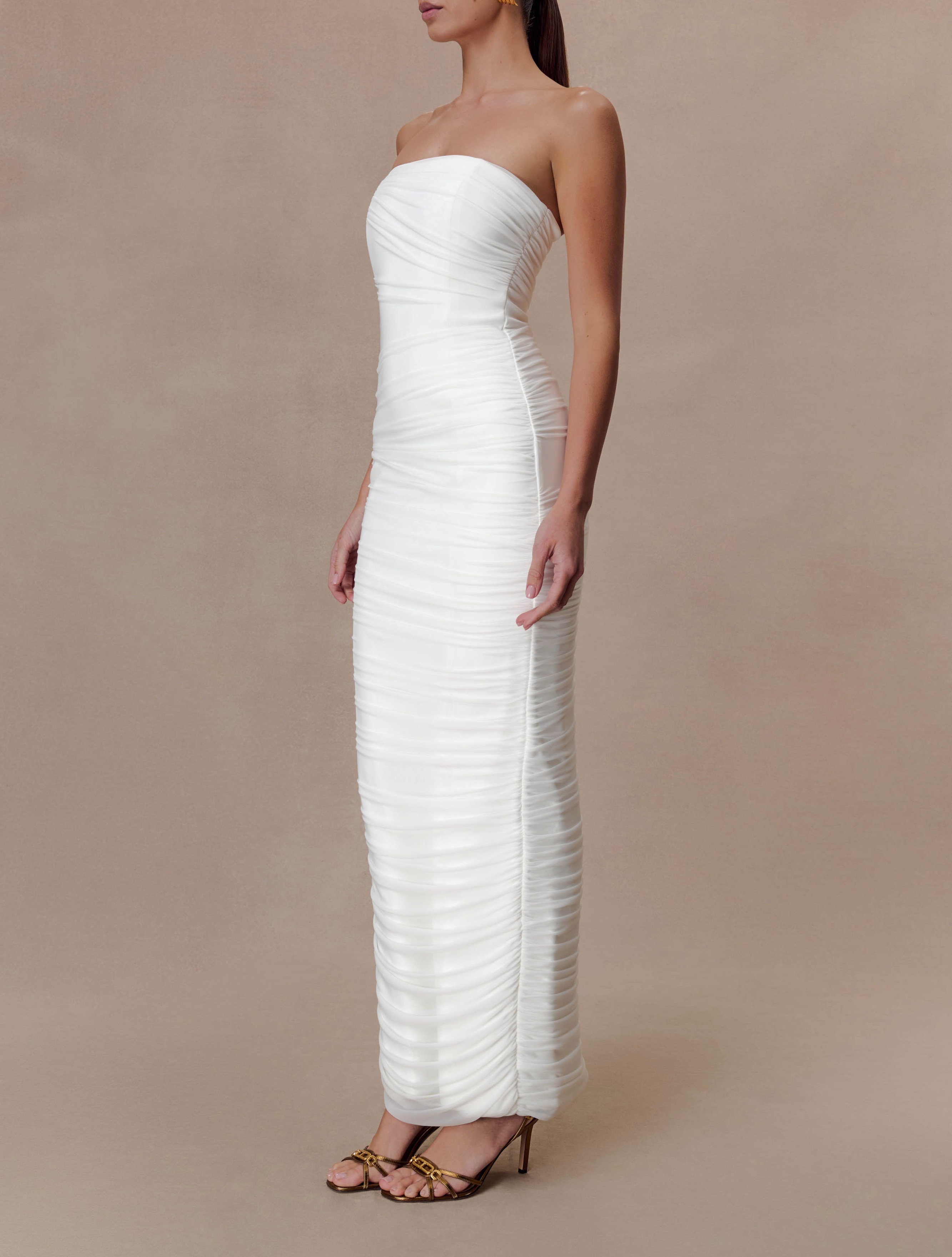 Ivory Strapless Mesh Maxi Dress