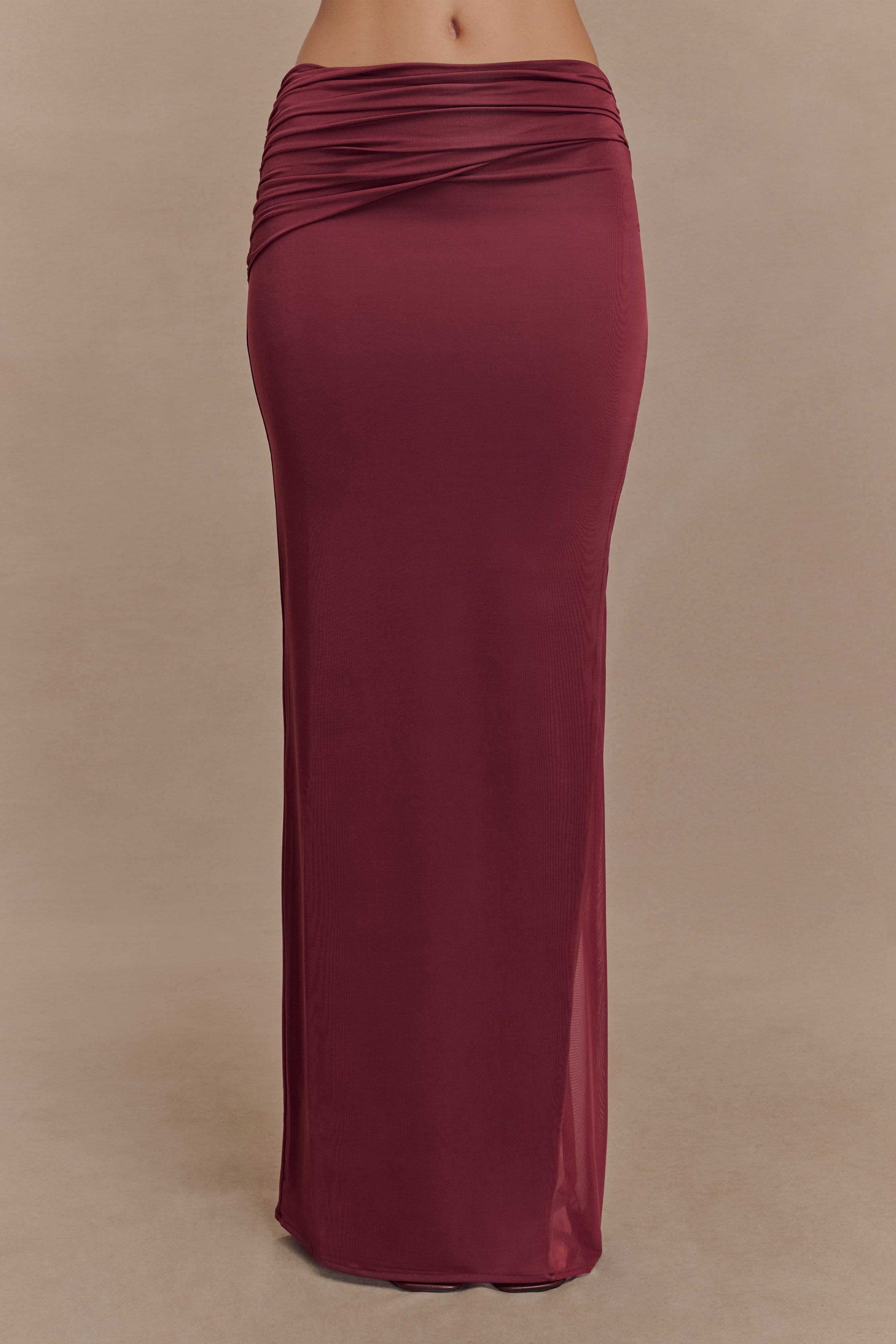 Wine Slinky And Mesh Maxi Skirt