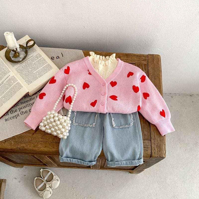 Baby Knitted V-neck Heart Cardigan