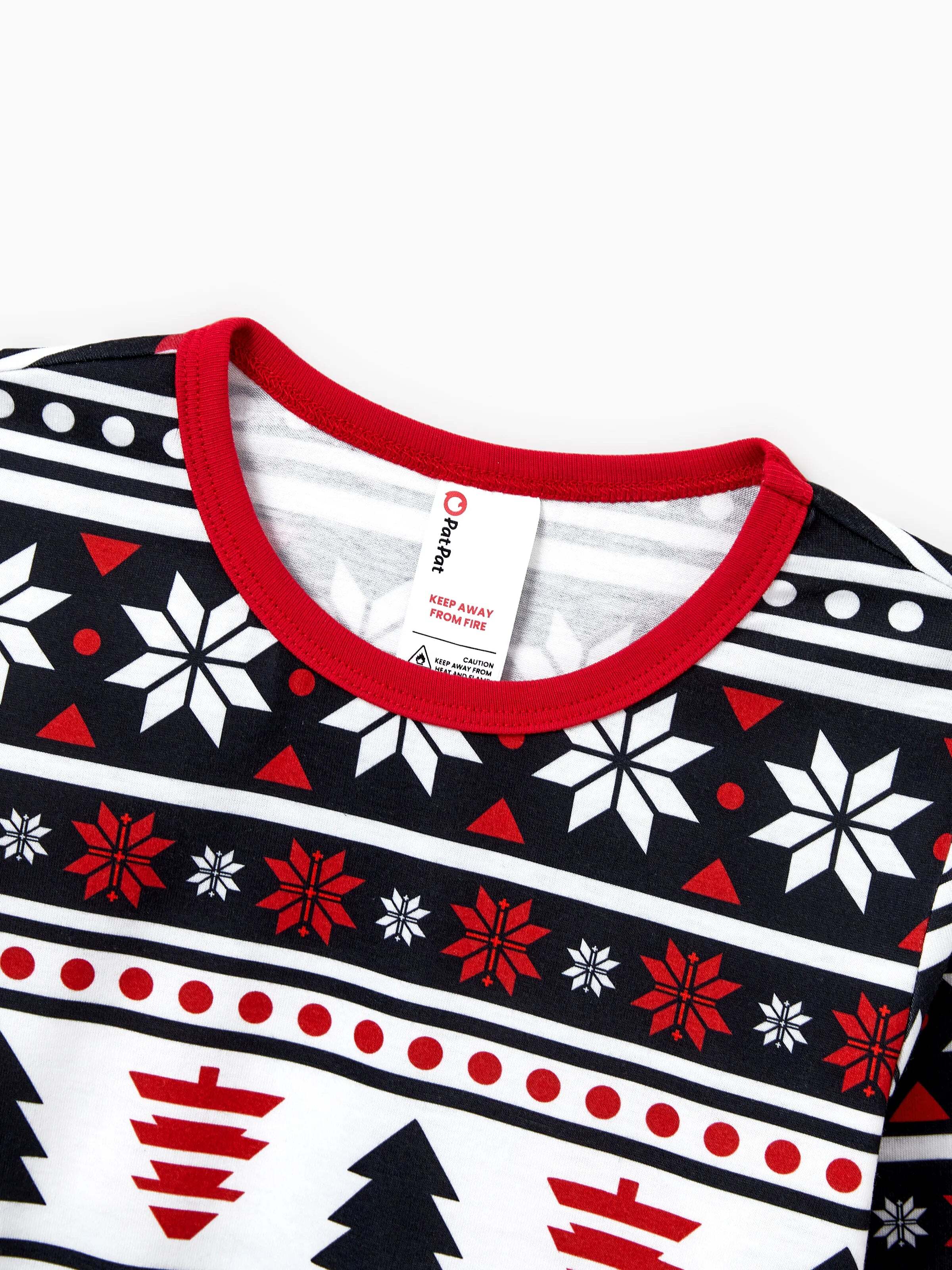 Christmas Matching Family Pajamas Set Snowman and Christmas Tree Print Black PJS with Christmas Socks Black