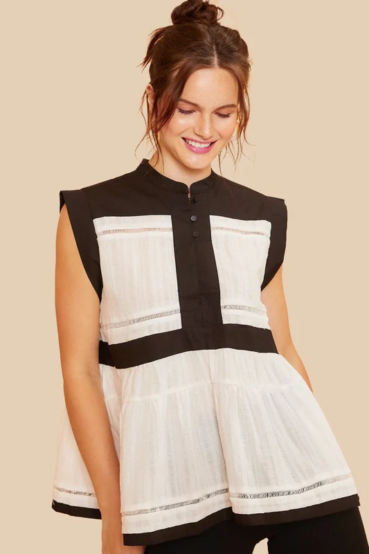 Wear Contrast Trim Peplum Button Detail Blouse
